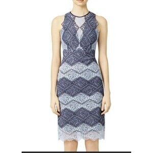 ERIN Erin Fetherston - Light & Dark Blue Paneled Lace Sleeveless Midi Dress Sz 4